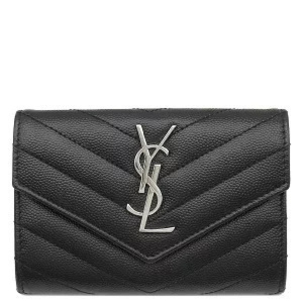 Saint Laurent Monogram Envelope Wallet coin case Wallet Black Leather Card Slots